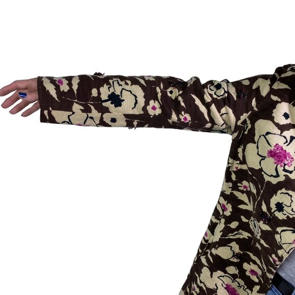 Chicos Womens Floral Embellished Jacket Statement knit Brown Pink spring large - Picture 7 of 11
